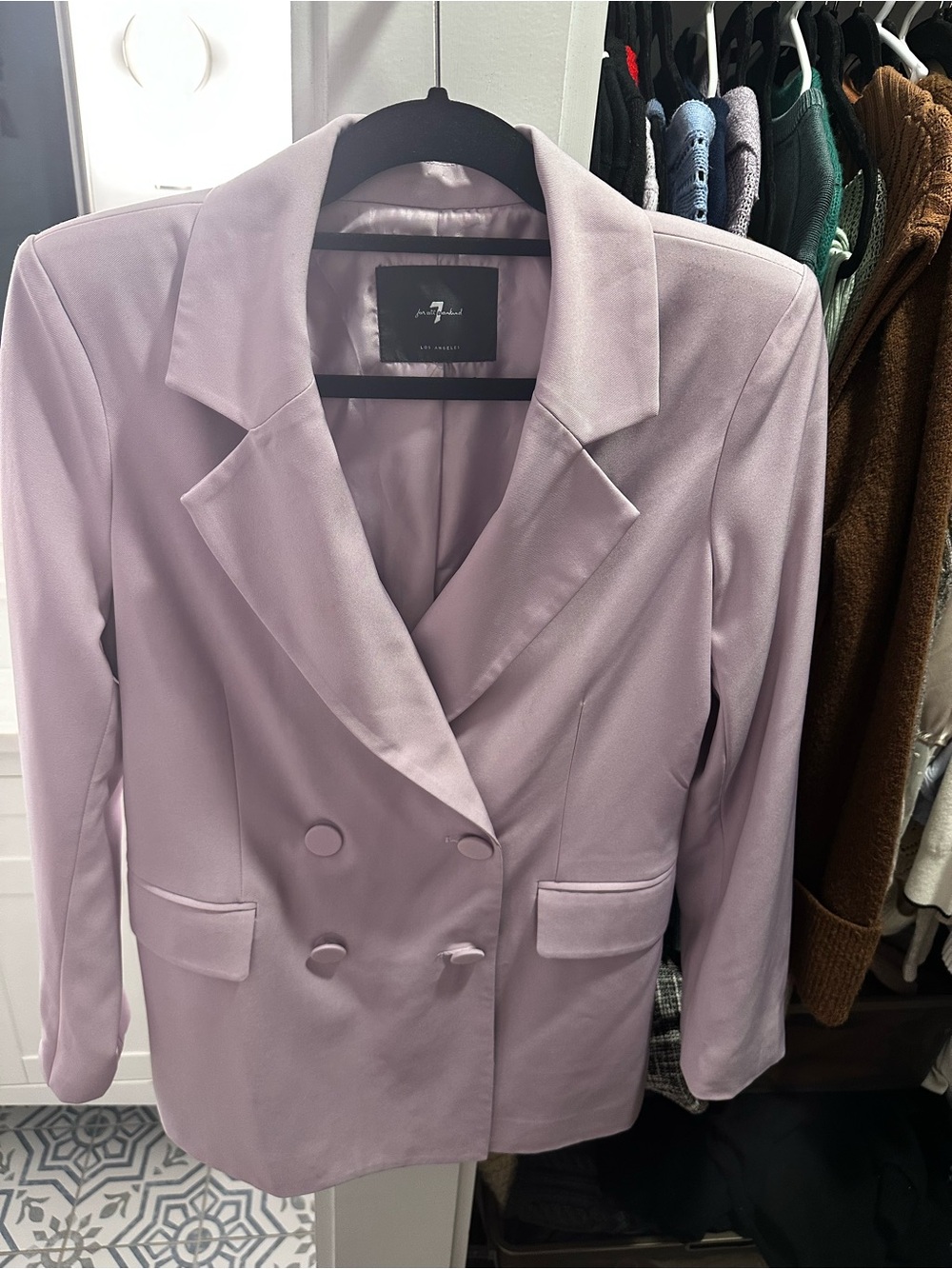 7 For All Mankind Lavender Double-Breasted Blazer